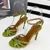 Sapatos de vestido Strass Crystal Decor Mulher Sandália de Salto Alto Multicolor Open Toe Ankle Buckle Strap Runway Designer Sxey Party Elegant Shoe