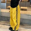 Pantalon Femme Coréen Y2K Streetwear Yellow Track Femmes Harajuku Hip Hop Pantalon de survêtement à jambe large surdimensionné Pantalon de jogging à rayures à séchage rapide