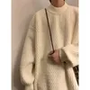 Erkek Sweaters koyu kahverengi orta yakalı kazak Japon tembel retro kalın sonbahar ve kış antik dalgalı gevşek gündelik moda erkek