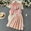 Two Piece Dress Summer Luxury 2 Sets French Fashion Suit s Long Sleeve Embroidery Shirt Tops High Waist Jacquard Half Skirt Outfits 231201