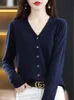 Cardigan en laine tricoté pour femmes, ample, col en v, manches longues, décontracté, fin, bas, pull pour femmes, automne