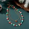 Collares colgantes Boho Arcilla suave Collar de pieza redonda Lindo Metal Árbol de Navidad Copo de nieve Multi-capa Mujer