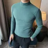 Heren T-shirts Onderjas Herfst Winter Mannen Pitstrepen Mode Slanke Overhemd Textuur Kraag Casual Koreaanse versie Top T-shirt