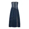 Casual Dresses Tienda 2023 Women Fashion Denim Dress Slim Solid Sleeveless Backless Strapless Midi Long Vestidos