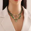 ペンダントネックレス手作りの緑色の石造りのクリスタル女性のためのファッションステンレススチールネックチェーンパーティージュエリーギフト