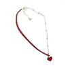 Choker Cherry Necklaceペアとクリスタルスタイルのマルチレイヤードメタルゴシックレッドペンダントパールビーズ