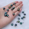Round Pearl Pendant Charms Freshwater Peacock Green and Blue 925 Sterling Silver Simple Pendants 10 Pieces214s
