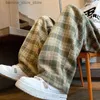 メンズパンツHouzhou Green Plaid Pants Men Harajuku Winter Wide Leg Checked Checked Male Exhize Bigサイズカジュアルスウェットパンツストリートウェア8xl Q231201