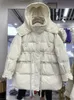 Women's Fur Faux Winter White Duck Down Coat 2023 Casual Solid Hooded Zipper Parka Puffer Jacket 231201