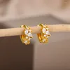 Boucles d'oreilles créoles en Zircon cubique pour femmes, petites boucles d'oreilles en acier inoxydable, couleur or, fleur, luxe, bijoux esthétiques de mariage, cadeau 2023