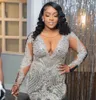 Robes de bal sirène à manches longues pour femmes Sparkly Sier Diamond Ruffles Black Girl Birthday Celebrity Robity