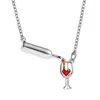 Pendentif Colliers Cristal Coeur Rouge Bouteille De Vin Femmes Strass Rose Or Argent Couleur Amour Verre Charme Bijoux Clavicule Chaîne