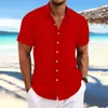 Chemises décontractées pour hommes Chemise ample à manches courtes en jacquard rayé en coton et lin