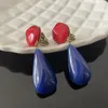 Boucles d'oreilles tendance en acrylique, pendentif rouge bleu émail, Clip d'oreille pour femmes, bijoux de luxe Vintage, marque de styliste Boutique