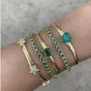 Länkkedja 5mm sillben med singel Green Heart Rectangle Eye Charm Gold Color European Women Fashion Armband Rodn22190D