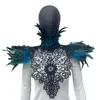 Foulards Noir Gothique Dentelle Plume Châle Cape Femmes Stage Show Vêtements Col Cape Poncho Wrap Halloween Cosplay Costume Accessoires