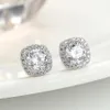 Stud moda cuadrado cristal 925 pendientes de plata esterlina para mujeres Bling Cubic Zirconia piedra mujeres niñas Gifts255o