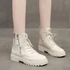Botas calzado botines de combate borla punta redonda zapatos cortos para mujer plataforma alta gruesa tobillo de mujer estilo Punk Pu tendencia 2023