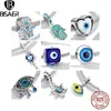 Pietre preziose sciolte BISAER 925 Sterling Silver Vintage Blue Demon Eye Charm Bead Mano di Fatima Ciondolo Fit Donna Bracciale originale Fine fai da te