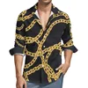 Men's Casual Shirts Golden Chain Men Links Print Shirt Long Sleeve Retro Y2K Blouses Autumn Graphic Clothing Big Size 3XL 4XL