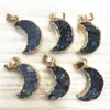 New Natural Stone Grey Agates Druzys Drusy Pendants Moon Charms for Women 남자 남녀 6pcs 전체 로트 20265g 만들기