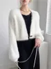 Malhas femininas inverno casual malha cardigan 2023 estilo coreano branco um botão sexy pele do falso elegante grosso quente casaco jaqueta