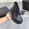 Men ankle boot High-end shoes Brushed Re-Nylon Men Ankle-Boots Chunky Lug Sole Platform Motorcycle Booties black calf leather