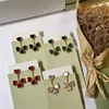 Brand Fashion Party Jewelry For Women Gold Color Red Heart Rings Earrings Jewelry Set 4 Leaf Heart Flower Jewelry Set249f