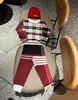 Brand designer boys Tracksuits kids knitted suit plaid design kids clothes Size 100-160 baby sweater child pants winter hat Nov25
