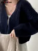 Женский трикотаж Botvotee, укороченный вязаный кардиган, женский осень-зима 2023, винтажный свитер большого размера с v-образным вырезом и длинными рукавами, шикарная куртка на одной пуговице