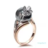 Trendy Rose Goud Kleur ring Grote Grijze Parel Dames Blad Trendy sieraden drop anel anillos aneis bagues femme statement jewe245R