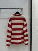 Suéteres femininos 2023 moda manga comprida sexy casual buraco vermelho e branco listrado camisola de malha 1108