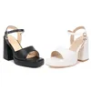 Sandaler Ankomst sommarkvinnor Plattform tjock botten Ankle Wrap High Heels Open Toe White Black Gothic Shoes Storlek 43