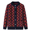 Women's Knits #2983 Winter Plaid Cardigan Coat Women Single Breasted Sweater Pockets Round Neck Warm Vintage Knitted Femme Middle Aged