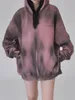 Kvinnors hoodies 2023 Harajuku Pink Tie Dye Print överdimensionerad preppy tröjor Koreansk mode casual Loose Zip-up Autumn Winter Jacket