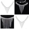 Belly Chains Belts Bling Sier Gold Waist Chain Waistband Women Summer Shirt Dress Wide Metal Rhinestone Tassel Fringe Strap Stretch Y Dhjry