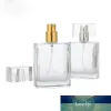 Bouteille de parfum carrée en verre, 30ml, 50ml, transparente, vide, avec bouchon en or et argent, meilleure vente, BJ