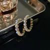 Dangle Earrings Fashion Geometric Clear Green Crystal Hoop Large For Women Luxury Gold Plated 2023 Trendy Girls Statement Zircon