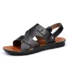 Sandals Summer Outdoor Beach Shoes For Men 2023 Genuine Leather Open Toe Platform Men's Cow Male Casual Flat