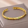 Bangle 316L Stainless Steel Green Stone Bangles For Woman Vintage White Zircon Open Bohemian Jewelry Gifts Drop