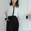 Chemisiers pour femmes noir et blanc Collision Design Sense chemise en mousseline de soie à manches longues mince mince OL carrière fond femme