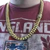 Męski Miami Cuban Link łańcuch 18 -karatowy ze złotem ze stali nierdzewnej 14 mm Diamentowe zapięcie 281D