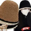 Wide Brim Hats Bucket Knitting Hat Women Winter Warm Thick Lamb Fleece Wool Bonnet Cap Panama Fisherman Caps Slouchy Plush Skull Beanie 231130
