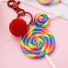 Keychains Lanyards New Cream Resin Soft Pottery Lollipop Keychain Hair Ball Pendant Practical Small Gift Spot Jewelry Making Supplies R231201