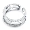 Ne se décolore jamais couleur argent arc-en-ciel bague micro pavé carré rond A qualité Zircon double rangée anillo femmes anniversaire cadeau257C