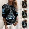 Blusas para mujer Camiseta para mujer Top suave Estampado de copo de nieve Lentejuelas Fiesta de Navidad para el año festivo con manga larga