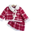 Dame stijl Meisjes plaid wollen kleding sets Kerst kinderen pluche revers gesp lange mouwen uitloper rok 2 stuks winter kinderen dikker prinses outfits Z5695