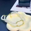 Colliers pendentifs Mode lettre diamant perle pendentif collier concepteur bijoux femmes tour de cou chaîne fête cadeau de mariage collier de perles LEDS