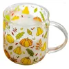 Wine Glasses Heat-Resistant With Handle Glass Mug Breakfast Milk Cup Cute Office Home Coffee Mugs Mushroom Pumpkin Pattern Drinkware