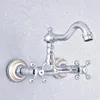 Rubinetti per lavandino del bagno Ottone cromato lucido Doppia maniglia Rubinetto per lavabo a doppio foro Rubinetto per lavabo a parete con bocca girevole Miscelatore da cucina Dsf780